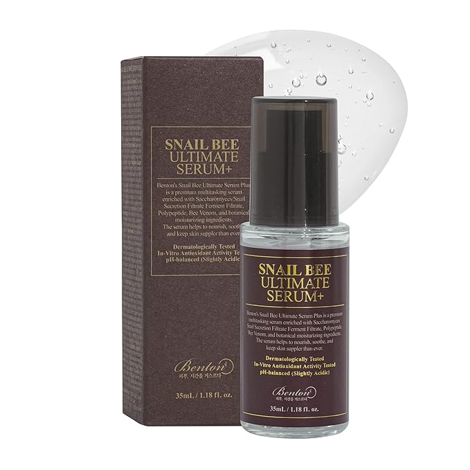 BENTON Snail Bee Ultimate Serum Plus 35ml (1.18 fl.oz.) - Snail Secretion Filtrate, Bee Venom, Tea Tree Leaf Water Contained Skin Nourishing & Soothing Facial Serum for Sensitive, Dry Skin