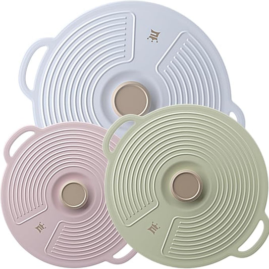 Silicone Lids for Bowl 3 Pack, Microwave Splatter Cover with 3 Sizes Reusable Heat Resistant Lids Fits Bowls, Plates, Pots, Pans, Skillets, Stove Top, Oven, Fridge Dishwasher Safe