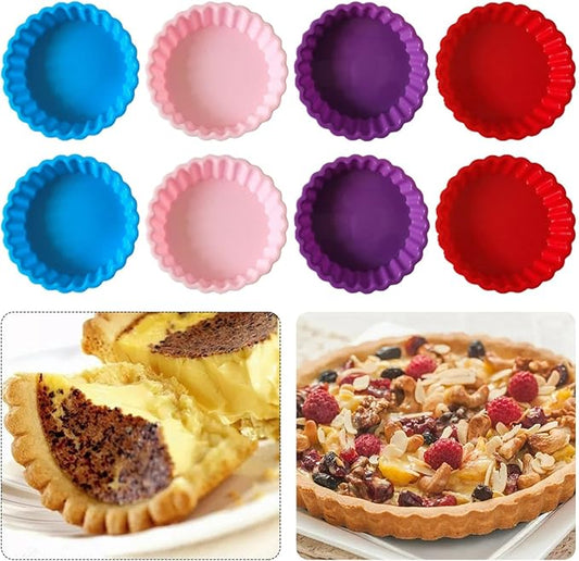 Silicone Quiche Pan, 8 Pack Silicone Tart and Pie Molds, Round 4 Inch Non-stick Mini Quiche Molds Small Pie Baking Pan Tart Molds DIY Baking Pies/Tarts/Mousse Cakes, Random Color