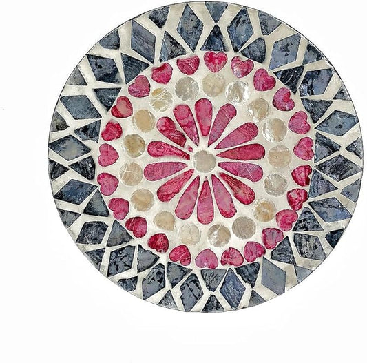 13 Inch Mother of Pearl Shell Placemat Plate – Large Round Decorative Heat for Table or Kitchen, Cabinet, Tabletop (Love Flower, 13 Inch)