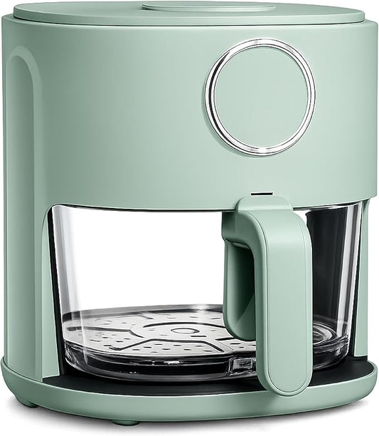 COOK WITH COLOR Colorful 1200W 4Qt Air Fryer: Glass Basket, Dishwasher Safe, 60min Timer, 6 Presets, Temp Control 175F-400F, 4 QT, Dark Sage