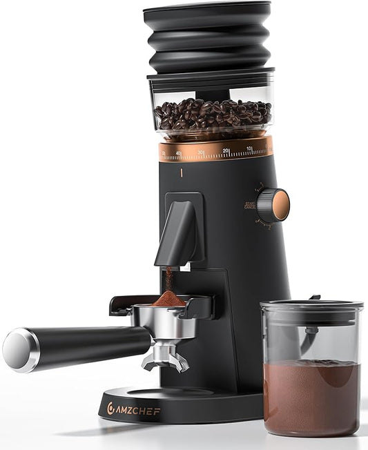 AMZCHEF Single Dose Coffee Grinder – 75 Settings Burr Grinder, 40mm Conical Burr, Anti-Static & Low-Retention Design, Quiet DC Motor with Magnetic Outlet & Vacuum Dosing Cup for Espresso, French Press