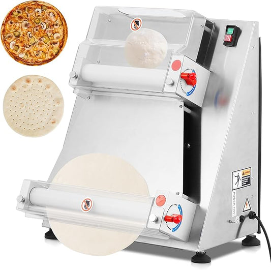 Commercial Pizza Dough Roller Sheeter, Max 16", Towallmark Automatic 370W Electric Pizza Dough Roller, Stainless Steel, Suitable for Noodle, Pizza Bread and Pasta Maker Equipment