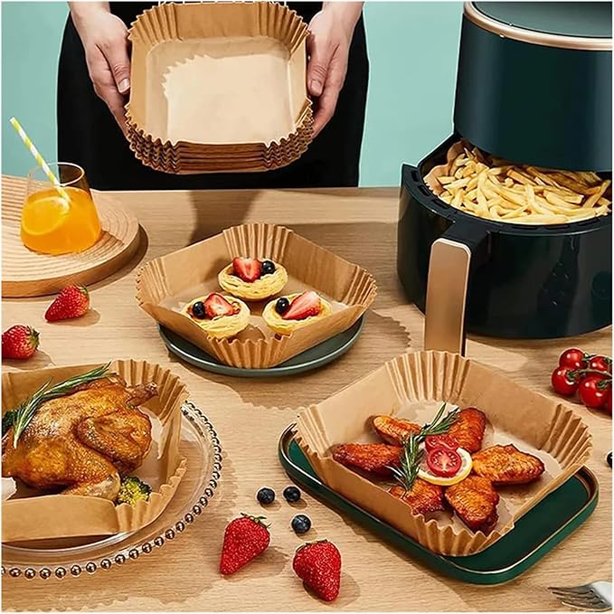Large Air Fryer Disposable Paper Liners Nonstick 23cm Oven Airfryer Parchment Baking Paper ，Compatible For Ninja，Compatible For COSORI ，Grill Cooking Basket(20cm round,100 Pcs)