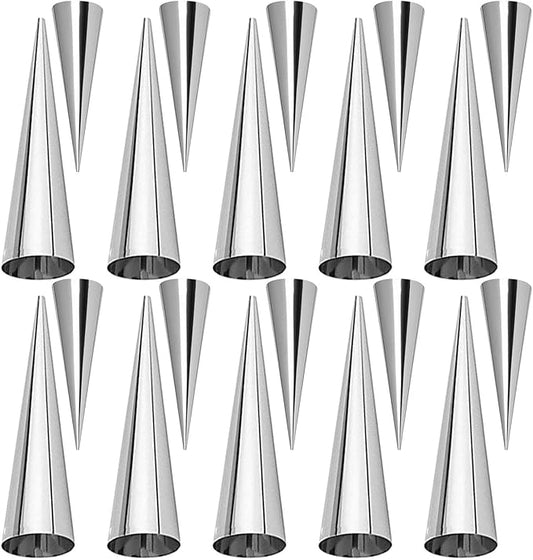 Joyeee 10 Pack Cream Horn Molds - Small & Large, 5 Inch & 3.4 Inch Cream Horn Cones for Breakfast, Tea & Parties