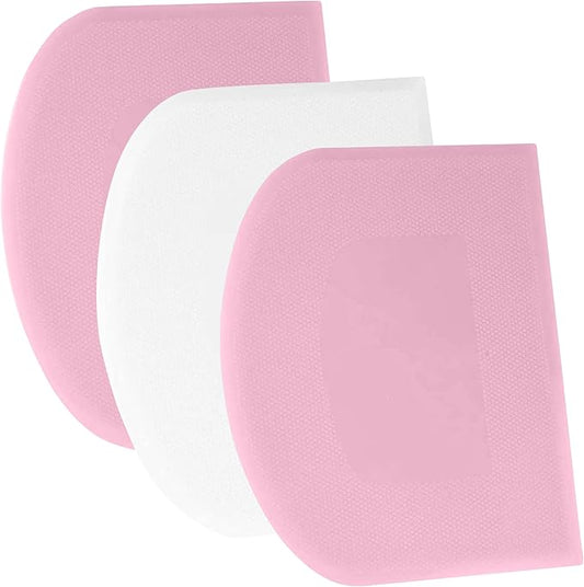 SURDOCA Dough Scraper Bench Scraper - 3P 9.5x6.1" Plastic Flexible Bowl Scraper, Sharp Edge & Angles Cake Scraper. Non-Slip Bakeware Decorating Tools Sculpting & Modeling Tools - Pink+White+Pink