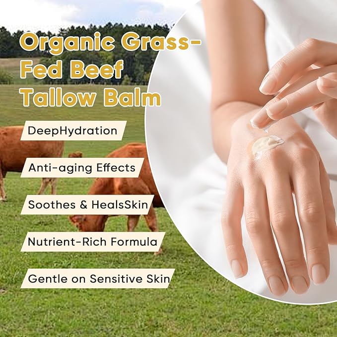 Eloix Beef Tallow for Skin, Noluria Organic Grass-Fed Beef Tallow Balm,Tallow and Honey Balm with Raw Honey, Olive Oil - Body & Face Moisturizer, Soothes and nourishes for Dry & Sensitive Skin