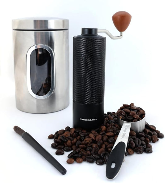 Manual Coffee Grinder - Adjustable Setting for French Press/Espresso Adjustable Setting for French Press/Espresso - (Storing tin + cleaning brush + measuring scoop)