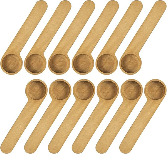 Wooden Coffee Scoop and Bag Clip, Tablespoon Wood Measuring Scoop with Bags Sealer, 2-In-1 Bags Sealer Measuring Spoon for Beans, Espresso Coffee, Tea (12)