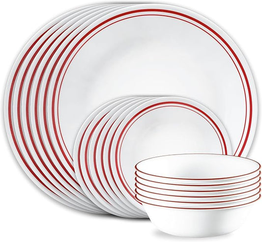 Corelle Vitrelle 18-Piece Service for 6 Dinnerware Set, Triple Layer Glass and Chip Resistant, Lightweight Round Plates and Bowls Set, Logan