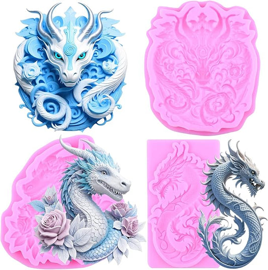 Dragon Silicone Mold Dragon Fondant Molds For Cake Decoration Cupcake Topper Polymer Clay Candy Chocolate Gum Paste Set Of 3