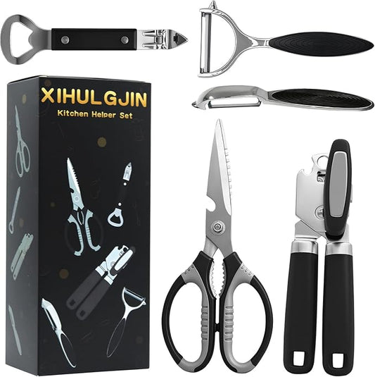 Can Opener Set With 1 Bottle Opener 2 Vegetable Peeler 1 Heavy Duty Kitchen Scissors,Jar Openers For Seniors