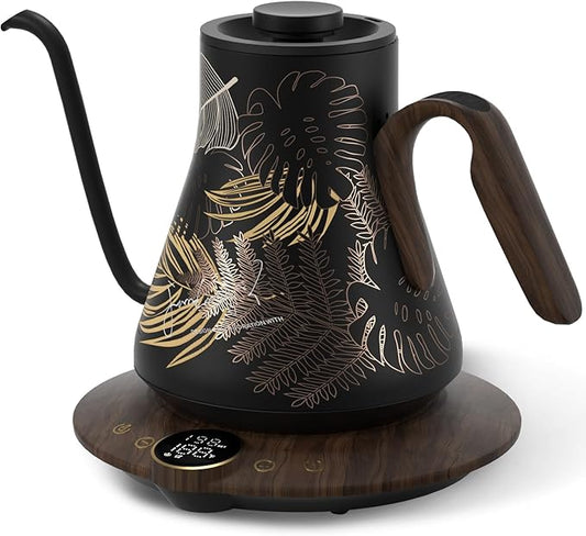 INTASTING Gooseneck Electric Kettle with ±1℉ Temperature Control for Pour Over Coffee & Tea, Quick Heating, BPA-Free Stainless Steel, Built-in Brew Timer, 1500W/0.9L (Rainforest)