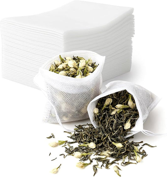 TamBee 100 Pack Disposable Tea Filter Bags Empty Muslin Drawstring Seal Filter Tea Bags Drawstring Herb Loose Tea bag (1.97"X2.76" / 5cm X 7cm)