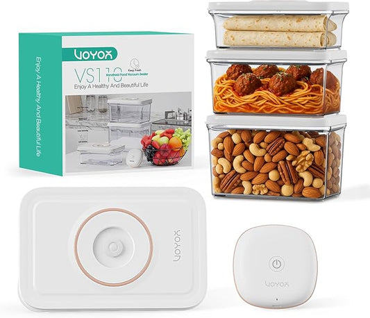 Handheld Vacuum Sealer for Food with 3 Vacuum Containers Mini and Portable Vacuum Sealer for Food Preservation Rechargeable & Cordless Fully Automatic Food Vacuum Pump (1 Machine + 3 Containers)