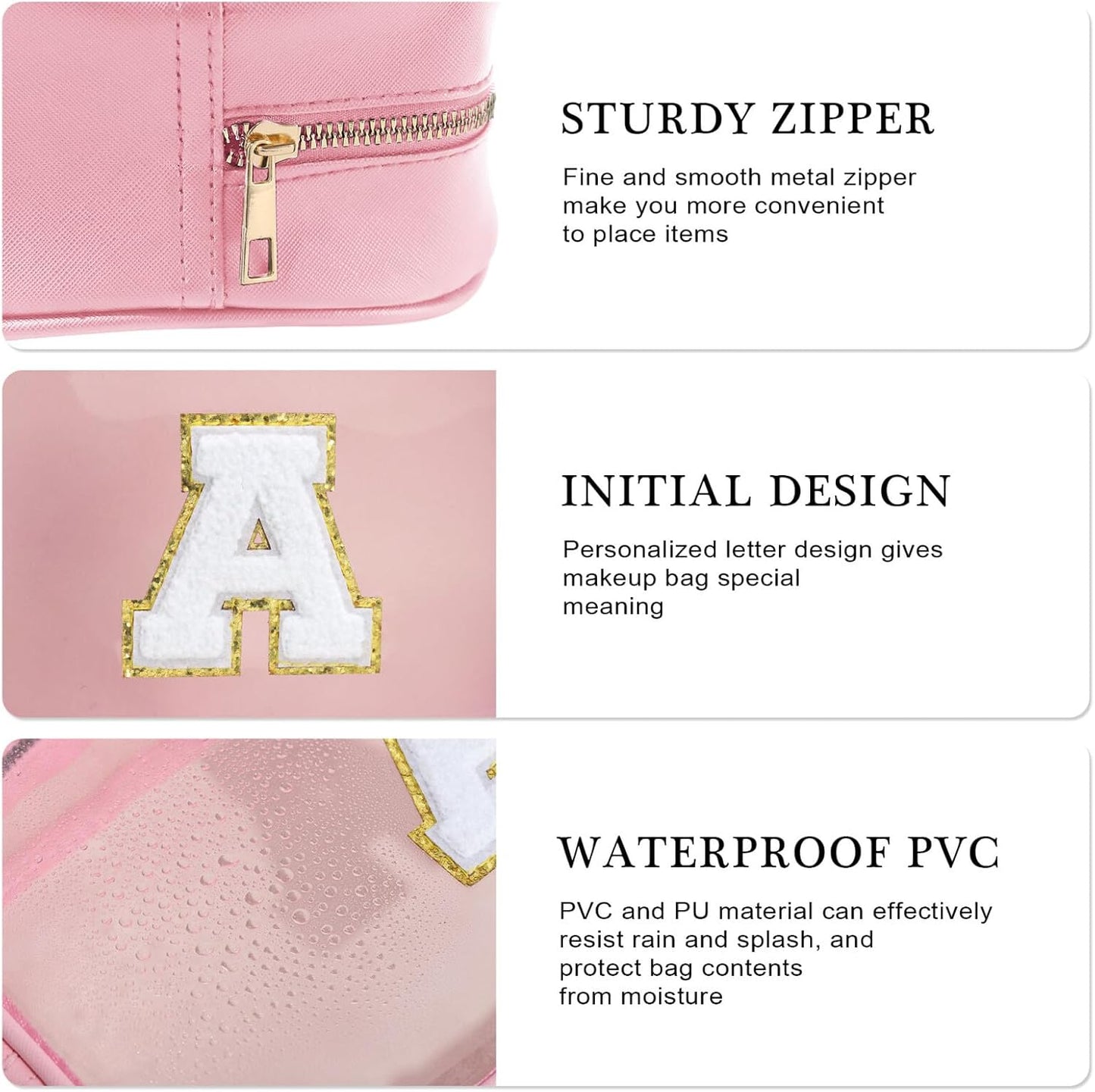 YOOLIFE Travel Toiletry Bag for Women, Pink Clear Makeup Bag Cute Make Up Bag for Women Cosmetic Bags Skin Care Makeup Bag Organizer Birthday Gifts for Women Teacher Mother Girlfriend Initial H