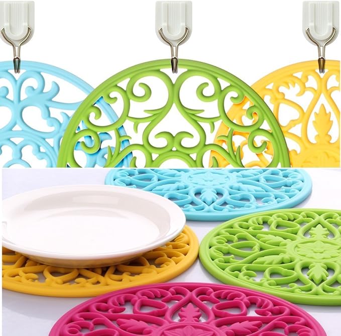 ME.FAN Trivets for Dishes/Pots/Pans, 3 Pcs Silicone Mats, Flexible/Durable/Non Slip Hot Pads to Protect Table and Counter Top (Coffee)