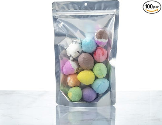 PackFreshUSA: 5 MIL Silver/Clear Stand Up Pouch Bags - Professional Flexible Packaging - Resealable - Seal-Top - Heat-Sealable - Hang Hole - Tear Notch - XLarge 7.5x11.5x3.5-100 Pack