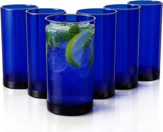 Zulay Kitchen Plastic Drinking Glasses (Set of 6) – 24oz Acrylic Shatterproof Water Cups for Home, Kitchen & Outdoors – Cobalt Blue Glass Look – BPA & Lead-Free – Top-Rack Dishwasher Safe
