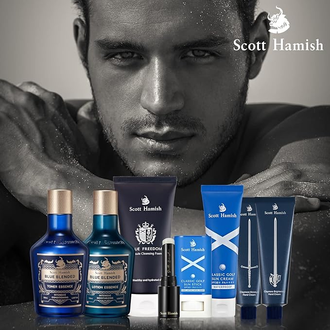 Scott Hamish Blue Blended Toner Essence - Men Facial Toner Essence with Hyaluronic Acid & Amino Acid - Hydrating Toner Restore Vitality – All in One Face & Aftershave, 6.09 fl.oz.