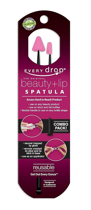 Every drop Beauty + Lip Spatula Combo, Last Drop, Get Hard to Reach Beauty and Lip Products Out of Bottle, Washable and Reusable, 1 Beauty Spatula and 1 Lip Spatula