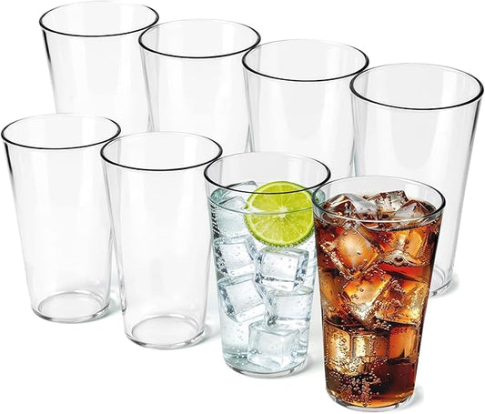 Freshmage 20oz Unbreakable Drinking Glasses (Set of 8), All-Clear Reusable Drinking Cups, BPA-Free, Shatter-Proof, Microwave Safe, Stackable Plastic Tumblers for Home, Outdoor, Camping, Pool