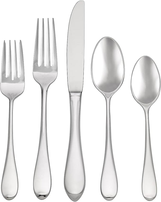 Gorham Silverware Set, Studio 45-Piece Flatware Set, Service For 8, Teardrop Handles, 18/10 Stainless Steel, Dishwasher Safe And Tarnish Resistant, Knives Spoons And Forks (Silver, 45 Piece)