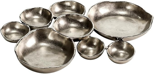 9 Cluster Decorative Bowls Bright Silver Snack Tray Bowl Chip & Dip Serving Piece Strong Brass Centerpiece Beautiful Room Accent & Entertaining Parties Home Decor Wedding Gifts 22 Inch Decorative Gift