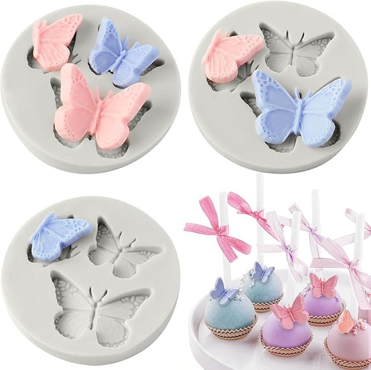 JOERSH 3PCS Mini Butterfly Fondant Mold, Cute Butterfly Fondant Silicone Mold for Chocolate, Cupcake Topper, Cake Decoration, Candy Craft, Dessert Decor