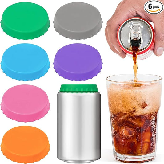 6 Pack Silicone Soda Can Cover Lids, Reusable Soda Can Lids Beer Can Covers Pop Can Covers, BPA Free Silicone Can Cover, Stopper and Protector for Soda, Beer, Beverage, Juice, Coke, Fits Standard Cans