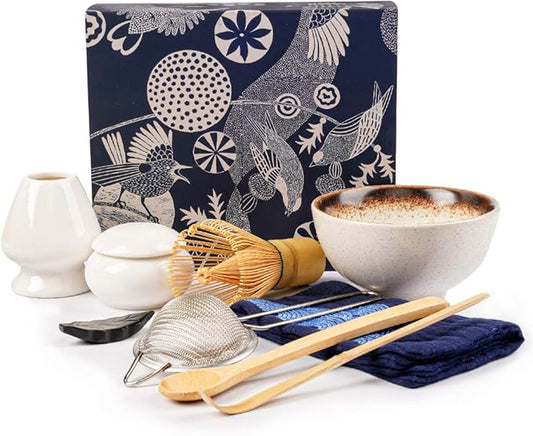 Bamboo Matcha Whisk and Bowl Set - Authentic Matcha Kit for Traditional Tea, 9 Pcs