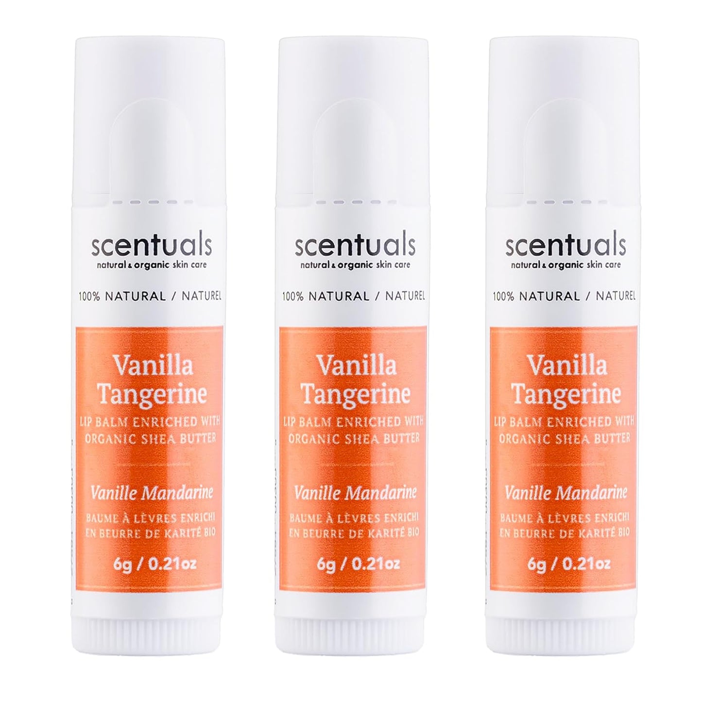Lip Balm Vanilla Tangerine Set of 3, Made with Shea Butter, Cocoa Butter, Avocado & Jojoba oil, Beeswax, Vitamin E and Essential oil, Moisturizing Lip Care, Cruelty Free Hydration, Natural (3 Pack)