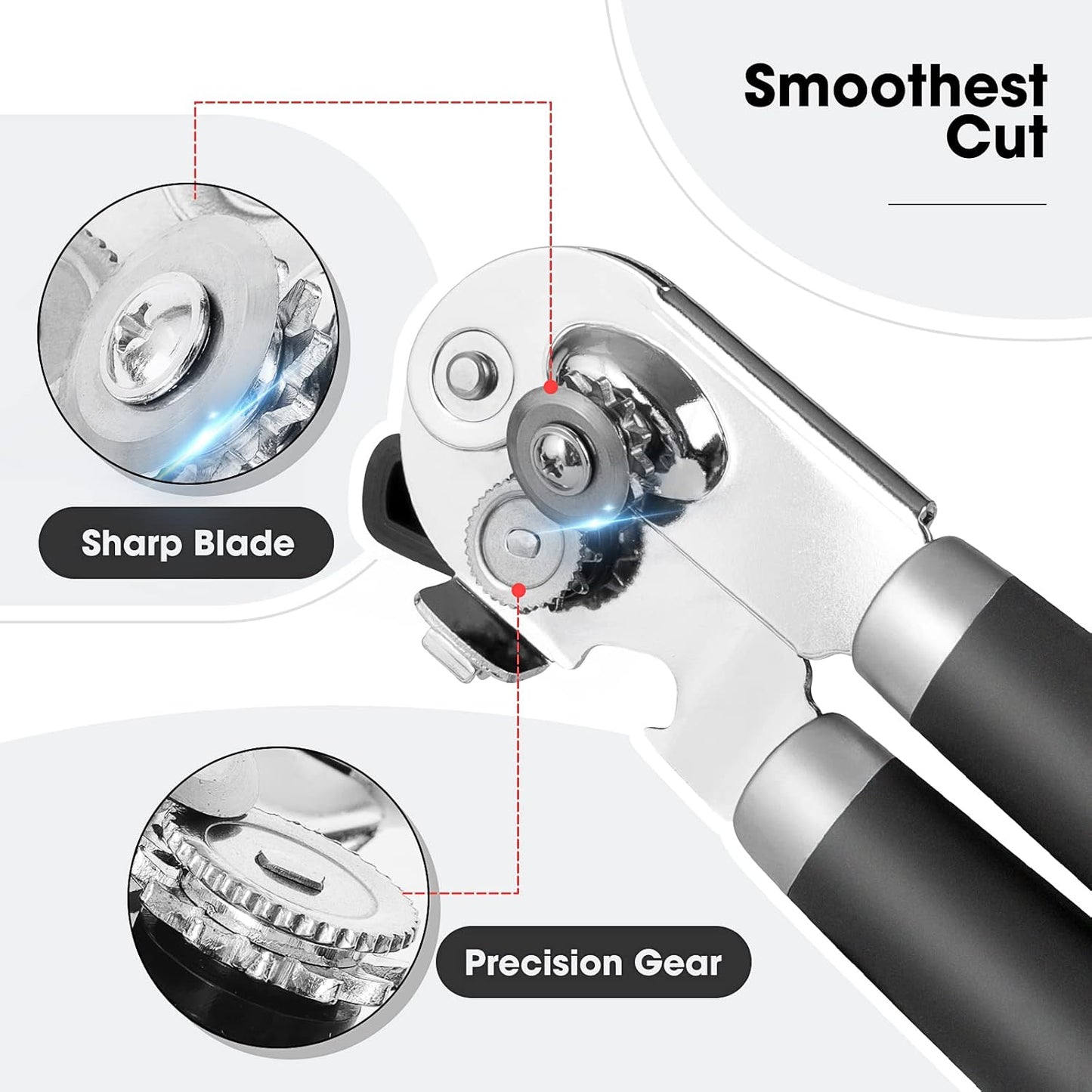 Beneno Can Opener Manual with Magnet, Hand Held Heavy Duty Can Opener with Durable Sharp Blade Smooth Edge, Big Effort-Saving Knob, Soft Grip Rubber Handle, Multifunctional Bottle Opener, Black