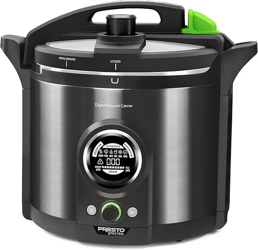 Presto 02144 12-Quart Digital Pressure Canner - Digital Display, Waterbath Capable, 10-Built-In Safety Features, Recipe Book, Black Stainless Steel
