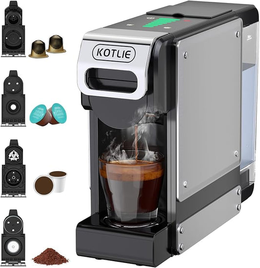 KOTLIE Single Service Coffee Maker for K*cup/Dol*e Gu*to/Ne*presso Original and Ground Coffe,34 oz,7 Water Levels,Compact Coffee Maker,ST-550 (Black)