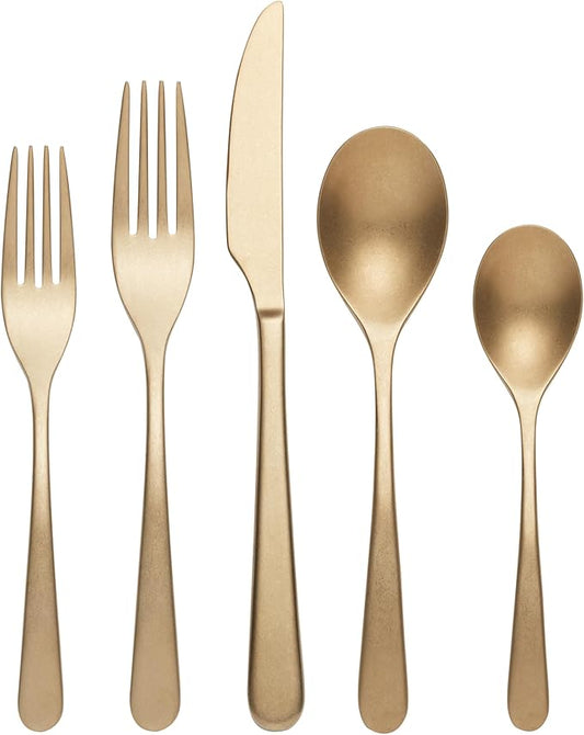 Oneida 894806 Kenbrook Champagne Tumbled 20 Piece Everyday Flatware Set, Service For 4