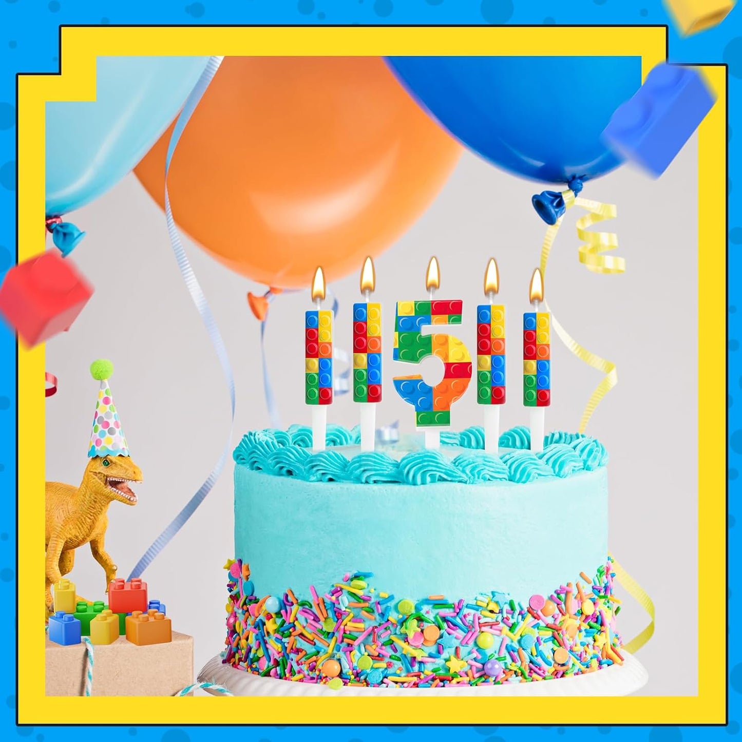 7 Pcs Building Block Themed Birthday Candles Set Building Blocks Number 5 Candle Cake Topper for Building Block Party Decoration Supplies (Number 5)