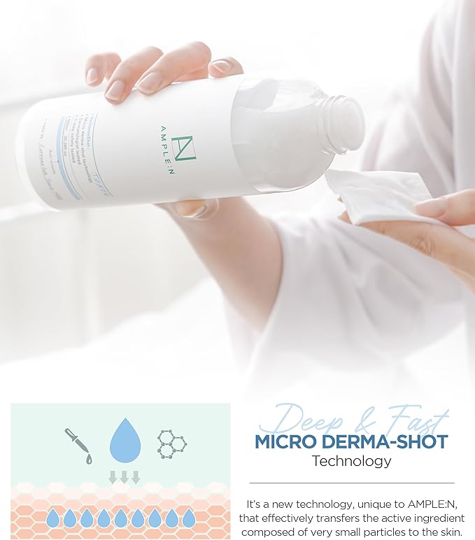 Ample:N Hyaluron Shot Toner – Korean Hyaluronic Acid and Ceramide Hydrating Face Toner - Moisturizing Essence for Minimizing Wrinkles – Dewy Healthy Glow Skin Booster for Dry Skin, 20.3 fl.oz.
