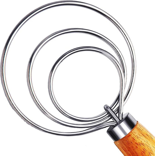 TEEVEA Danish Dough Whisk for Sourdough, Wood Handle & Stainless Steel