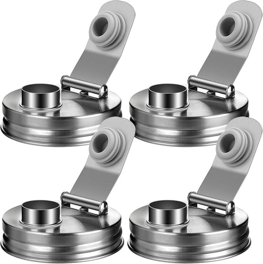 Mason Jar Pour Spout Lid Stainless Steel, Regular Mouth Pour Spout Flip Cap Lids for Mason Jars, Anticracking Leak Proof Seal Cover Airtight for Drinking Salad Dressing & Food Storing(4PCS)