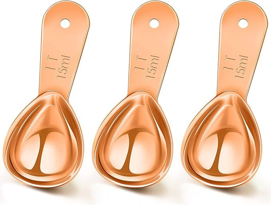 Patelai 3 Pieces Coffee Scoop Tablespoon Measuring Spoons Stainless Steel Coffee Scoops Short Handle Tablespoon for Tea Sugar Kitchen Gifts(15 ml,Rose Gold)