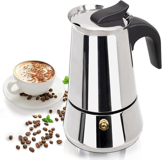9 Cup 450ml Moka Pot Stainless Steel Espresso Coffee Maker Stovetop Coffeemaker Italian Classic Style Brewing Greca Cafe Mocha Machine for Cafeteras Lover Camping Travel and Home Use 15oz