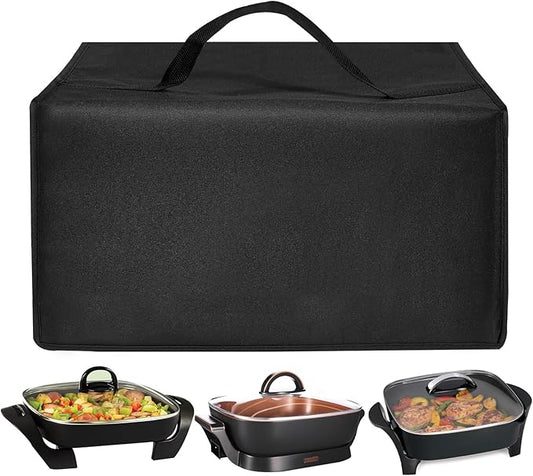 Electric Skillet Cover Electric Frying Pan Cover Heavy Duty Waterproof Heat-Resistant Nylon Covers Case for bella Make Take Oven Grill/for Crux Electric Skillet (Black)