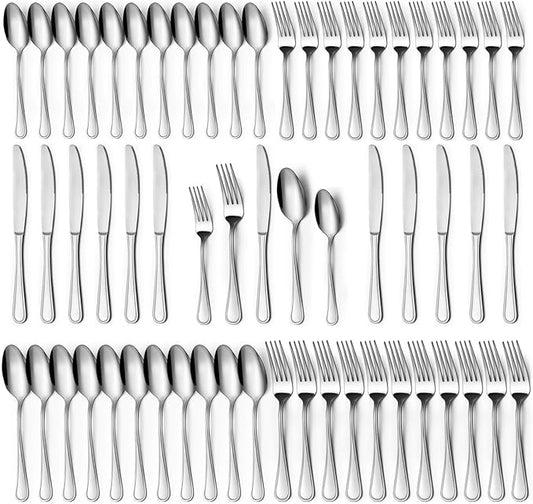 Hunnycook 60-Piece Silverware Set - Silverware Set for 12, Stainless Steel Flatware Set with Forks, Knives & Spoons, Mirror Polished Cutlery Set, Dishwasher Safe