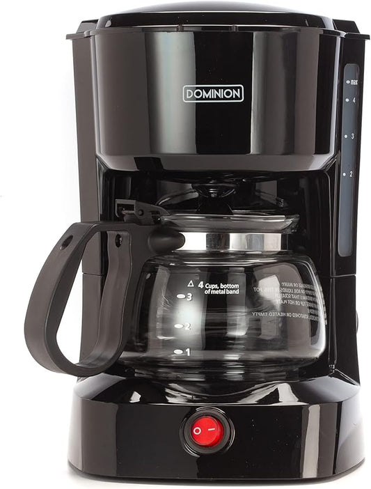 Dominir Compact Coffee Pot Brewer Machine, Quiet Operation with On/Off LED Indicator Light, Convenient Cord Storage and e, Black