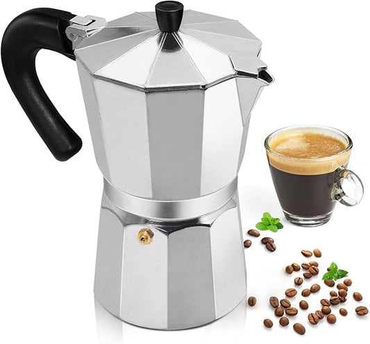 Aluminum 9 Cup 450ml Moka Pot Express Coffee Maker Stovetop Espresso Percolator Coffeemaker Italian Classic Style Brewing Greca Cafe Mocha Machine for Cafeteras Lover Camping Travel and Home Use 15oz