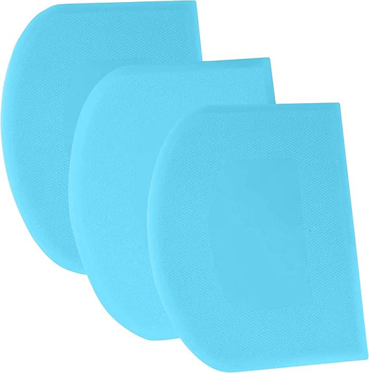 SURDOCA Dough Scraper Bench Scraper - 3P 14.2x8.5" Plastic Flexible Bowl Scraper, Sharp Edge & Angles Cake Scraper. Non-Slip Bakeware Decorating Tools Sculpting & Modeling Tools - Pure Blue