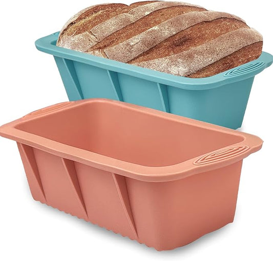 Koolstuffs Silicone Bread Loaf Pan, 2 PCS Rectangular Non-Stick Baking Mold Pans for Oven, Bread, Cake, Easy Release
