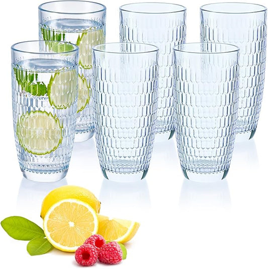 CREATIVELAND Highball Beverage Glasses Set of 6 Romantic Colored Thick & Heavy Base Big Capacity 14.87oz|440ml, Drinking Glass Tumblers for Iced Tea, Water, Soda & Juice and Cocktail