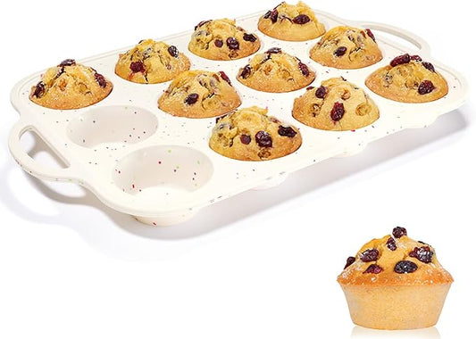 CAKETIME Silicone Muffin Pan, Metal Reinforced Frame Regular Size 2.8 Inch Cupcake Pan with Handle 12 Cups Nonstick Muffin Tray for Baking BPA Free 1 Pack Confetti